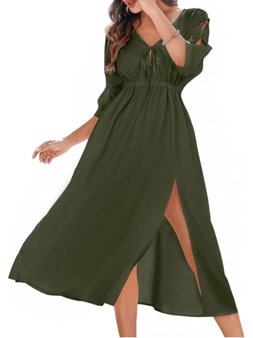 NEW Amoretu Vacation Dress V-Neck Batwing Half Sleeve Flowy Midi Dress M